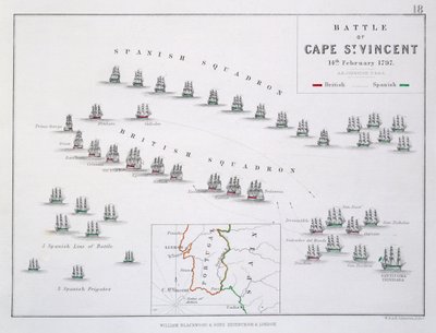Piano della Battaglia di Capo San Vincenzo, 14 febbraio 1797, c.1830s da Alexander Keith Johnston